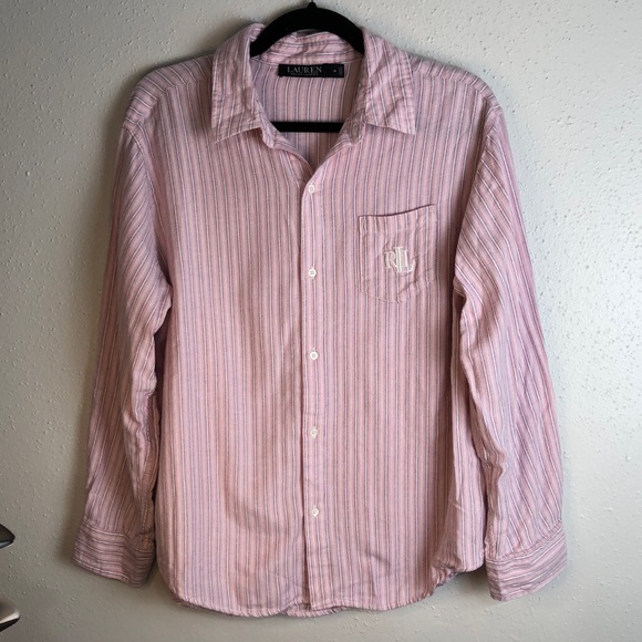 Lauren Ralph Lauren black label pajama top size medium button down loungewear - Picture 1 of 9